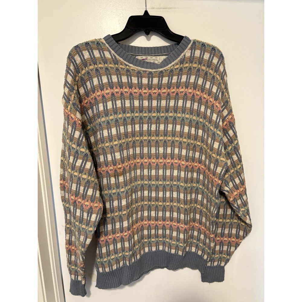 Vintage 1990's Crossing Fine Line Knitted Multicolor Sweater Size Large